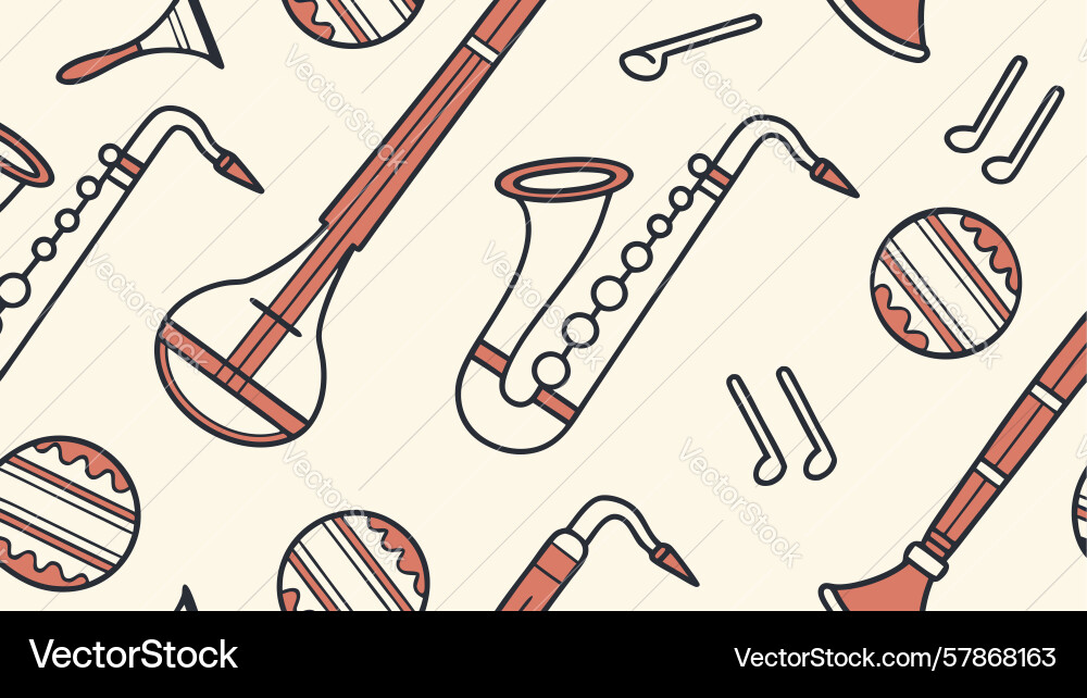 Basic musical instruments seamless pattern simple Vector Image