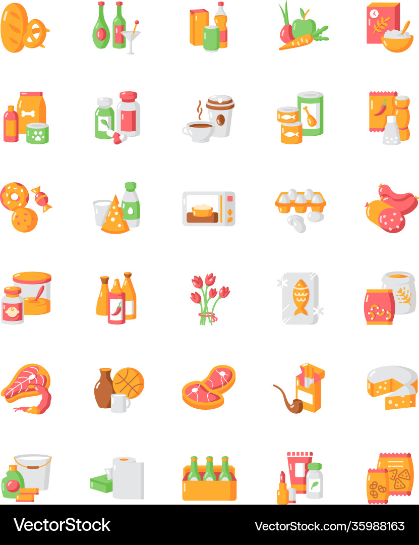 Groceries category flat color icon set Groceries category flat color icon set vector image
