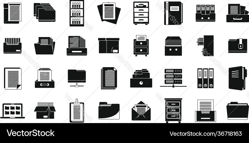 Work storage documents icons set simple style vector image