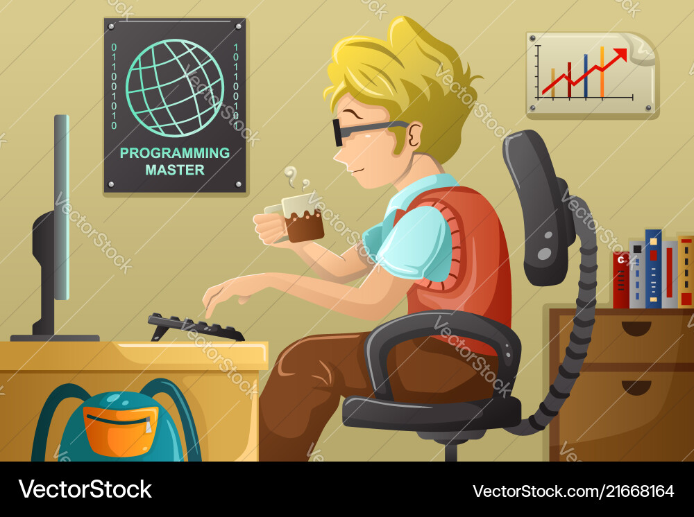 Computer programmer working on his Vector Image