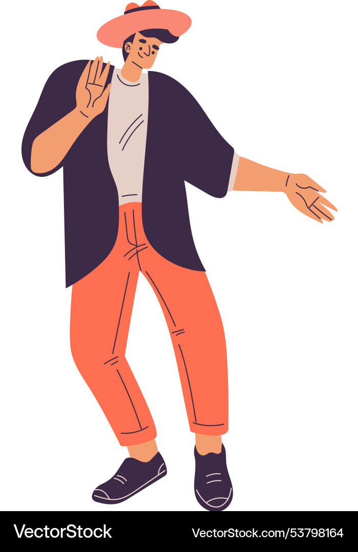 Dancing man character in rhythmic movement pose Vector Image