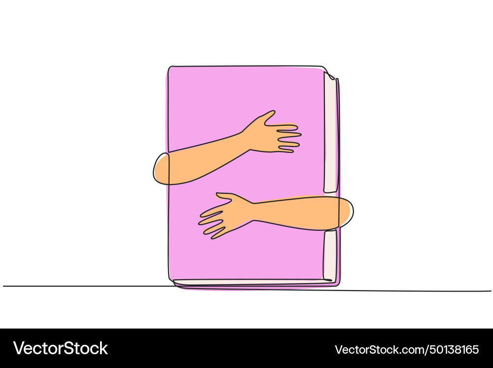 Continuous one line drawing of hands hugging book Vector Image