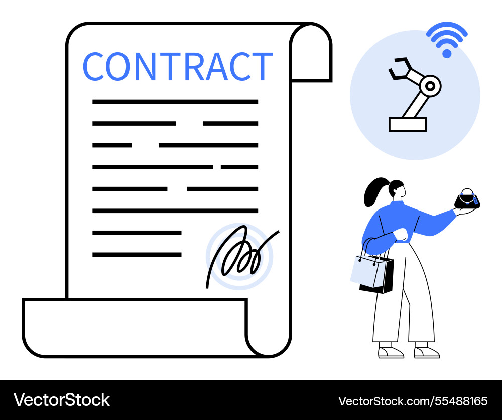 Digital contract signing with robotic automation Digital contract signing with robotic automation vector image
