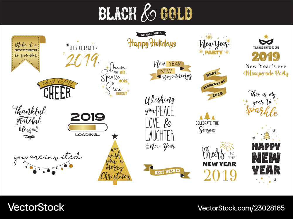 Happy new year 2019 typographic emblems set Happy new year 2019 typographic emblems set Vector Image