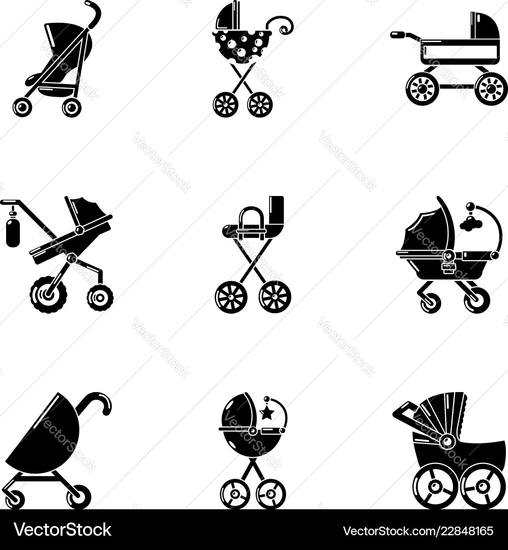 Pram icons set simple style Pram icons set simple style Vector Image