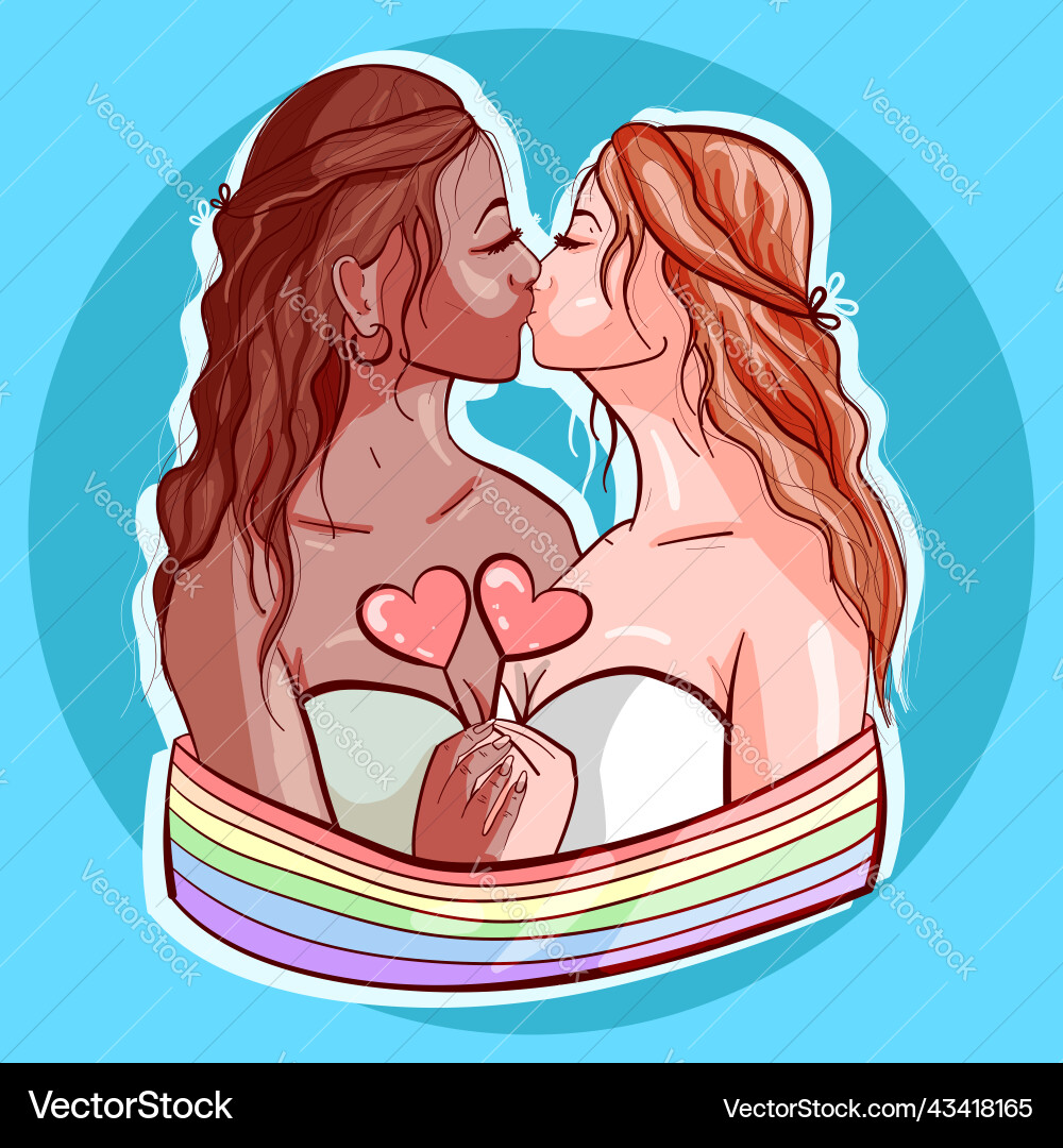 Wedding of two lesbian lovers kissing vector image