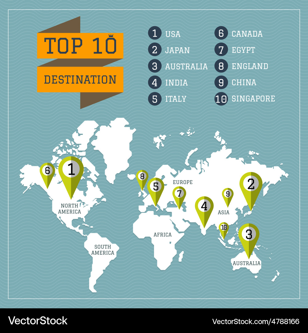 Global Travel Map with Pin Icons Vector Image