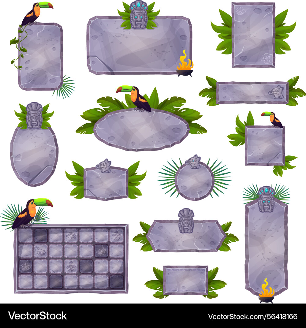Maya game interface stone walls with aztec Maya game interface stone walls with aztec vector image