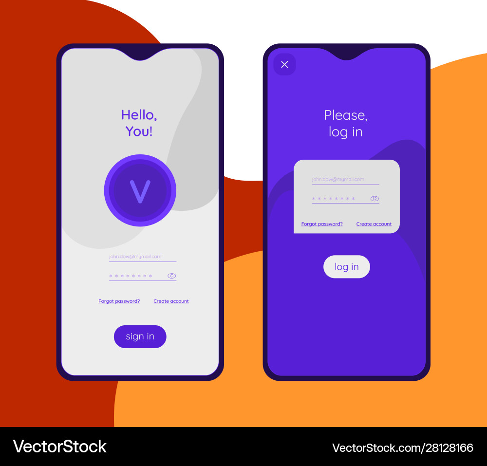 Mobile app ui sign in and up screens mockup Vector Image