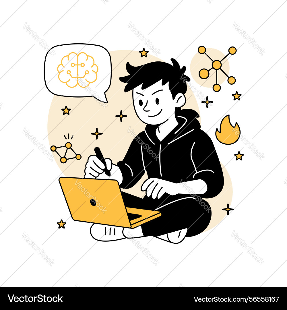 A man coding an ai model on laptop features vector image