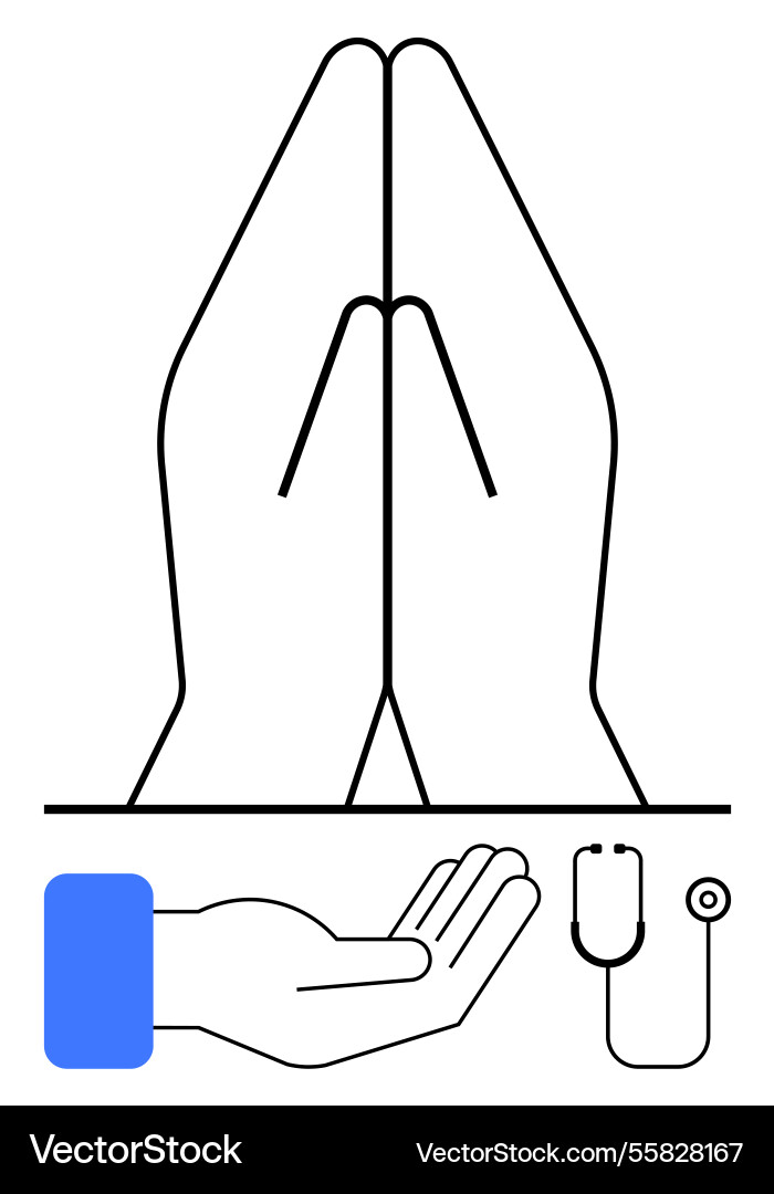 Folded hands open palm and stethoscope Vector Image