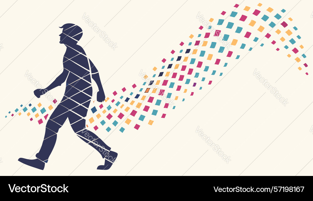 Man walking with digital data flow abstraction vector image