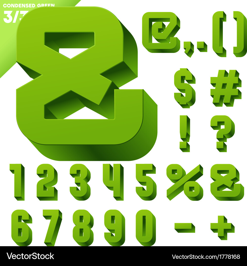 3D Condensed Alphabet Font - Green Vector Image