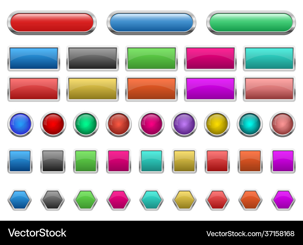 Glossy buttons set design isolated on white Vector Image