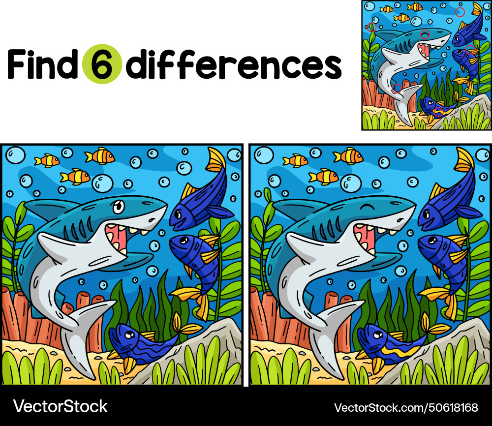 Shark and fish friend find the differences Vector Image