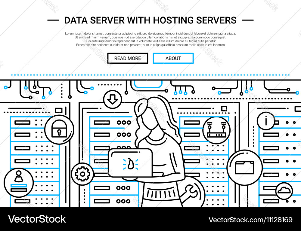 Data server and hosting - line design website vector image
