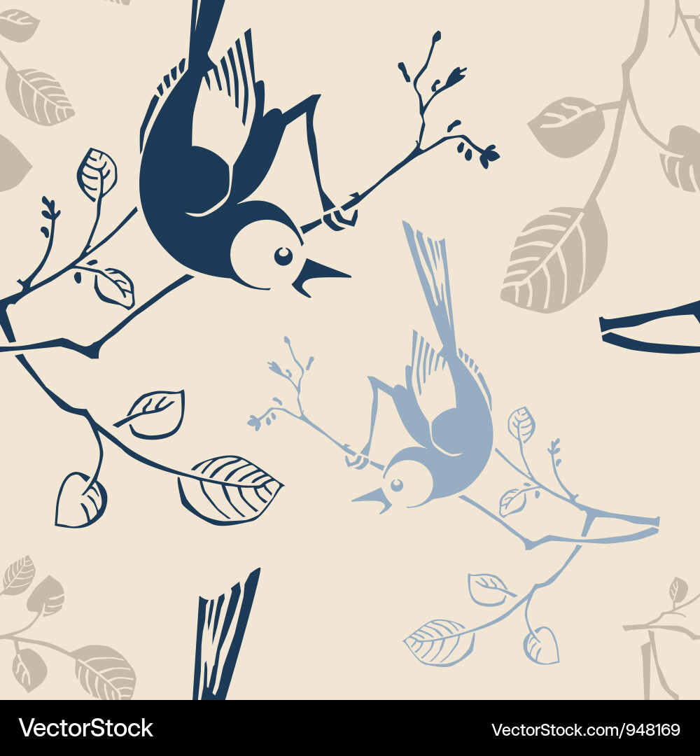 Seamless pattern with branches and birds vector image