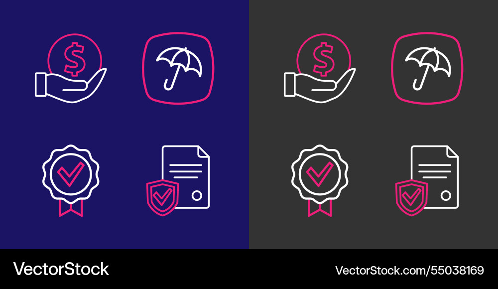 Set line contract with shield approved and check Set line contract with shield approved and check Vector Image