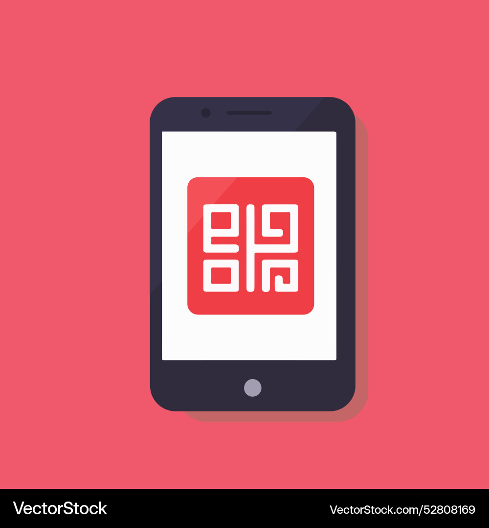 Smartphone displaying a red and white qr code Vector Image