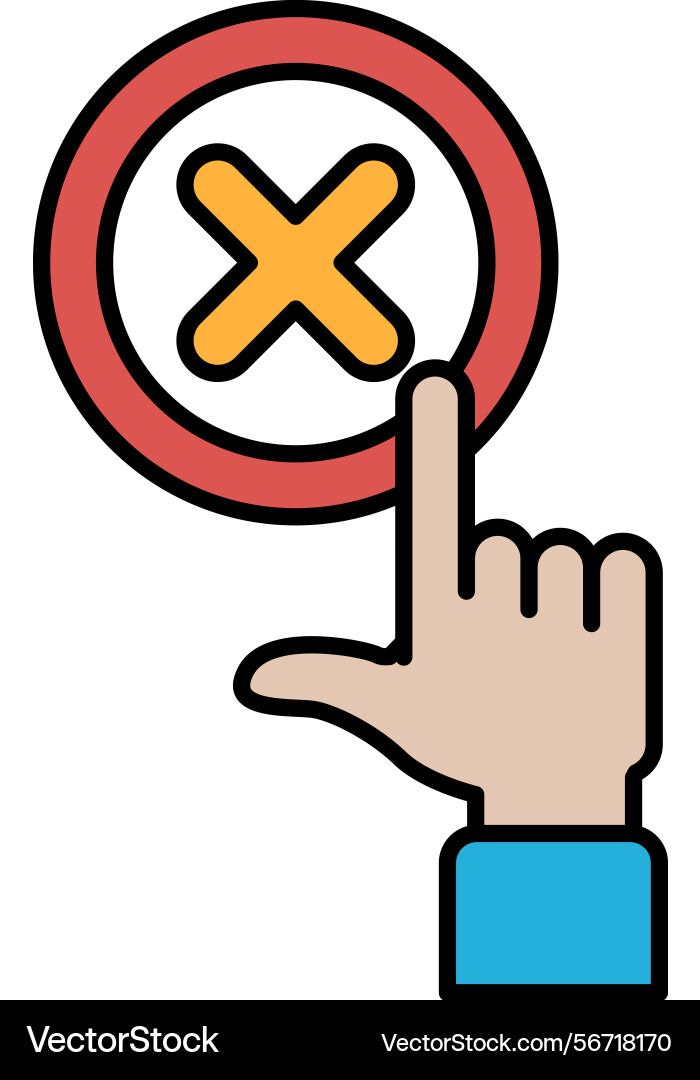 A red circle with an x in it and hand pointing A red circle with an x in it and hand pointing Vector Image