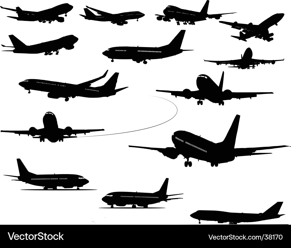 Airplane Silhouettes - Black and White vector image