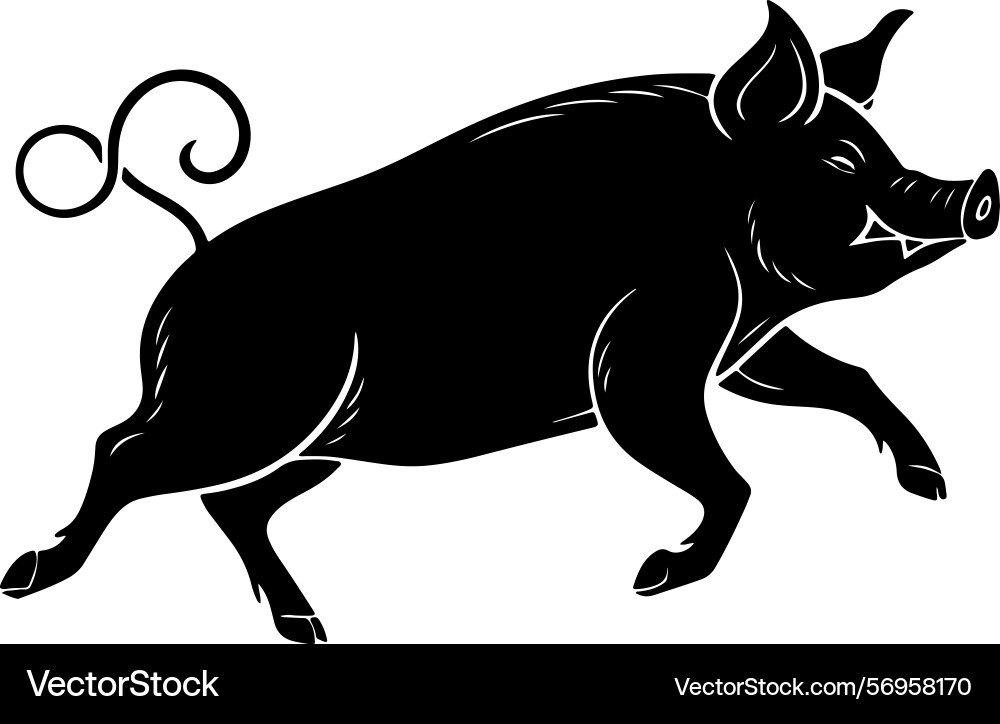 Running pig silhouette in side view with dynamic Vector Image