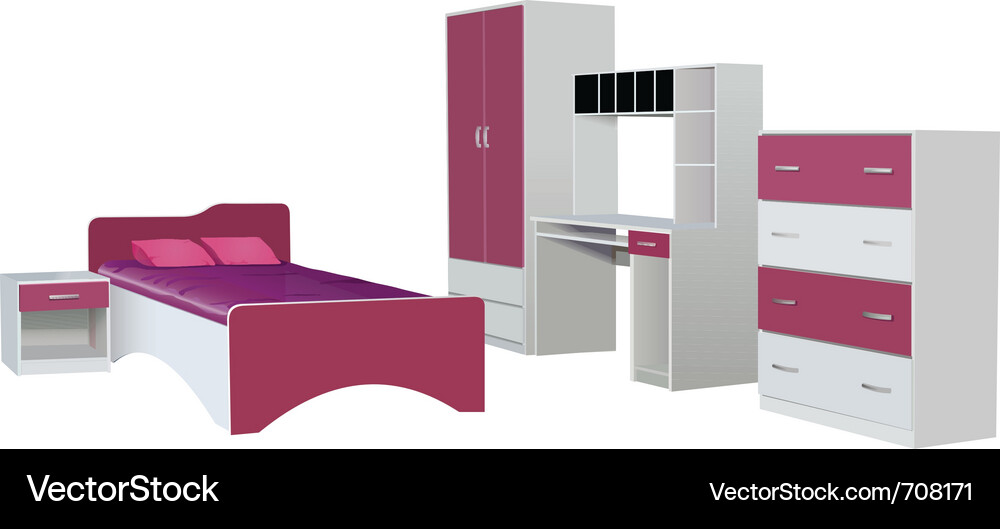Moderne Kinder Schlafzimmer Set Vektorbild