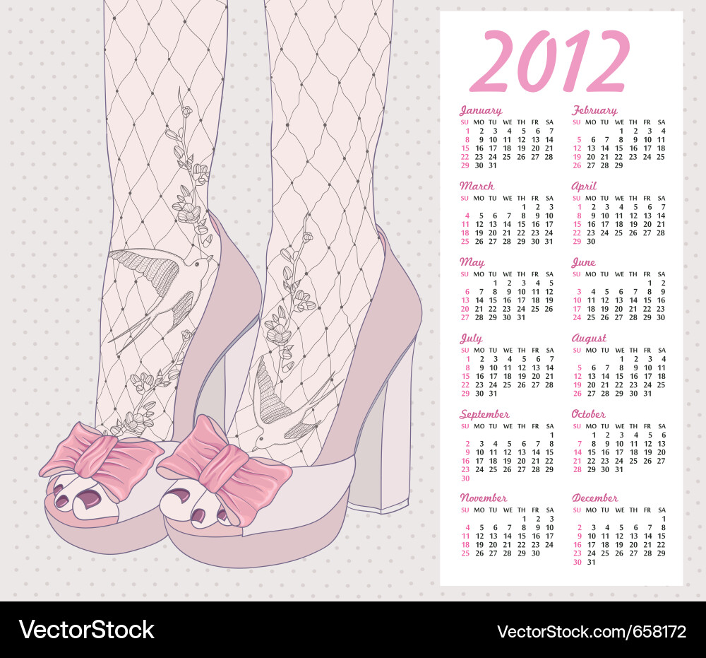 2012 Fashion Calendar - Pink & Floral Vector Image