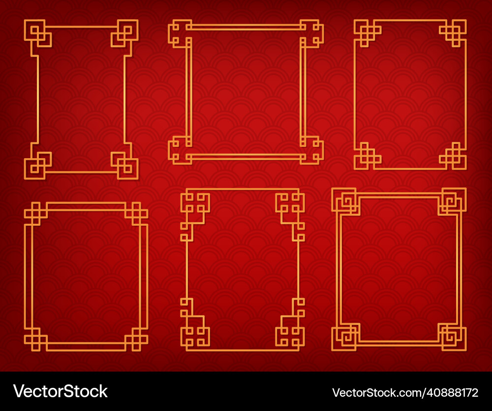Chinese frame or border set on red background vector image