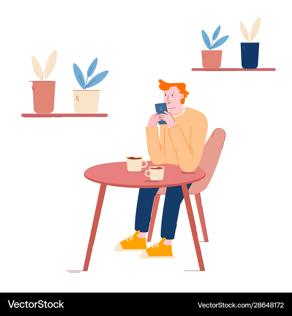 Junge Mann besuchen Café mit kostenlosem WLAN Junge Mann besuchen Café mit kostenlosem WLAN vektorbild