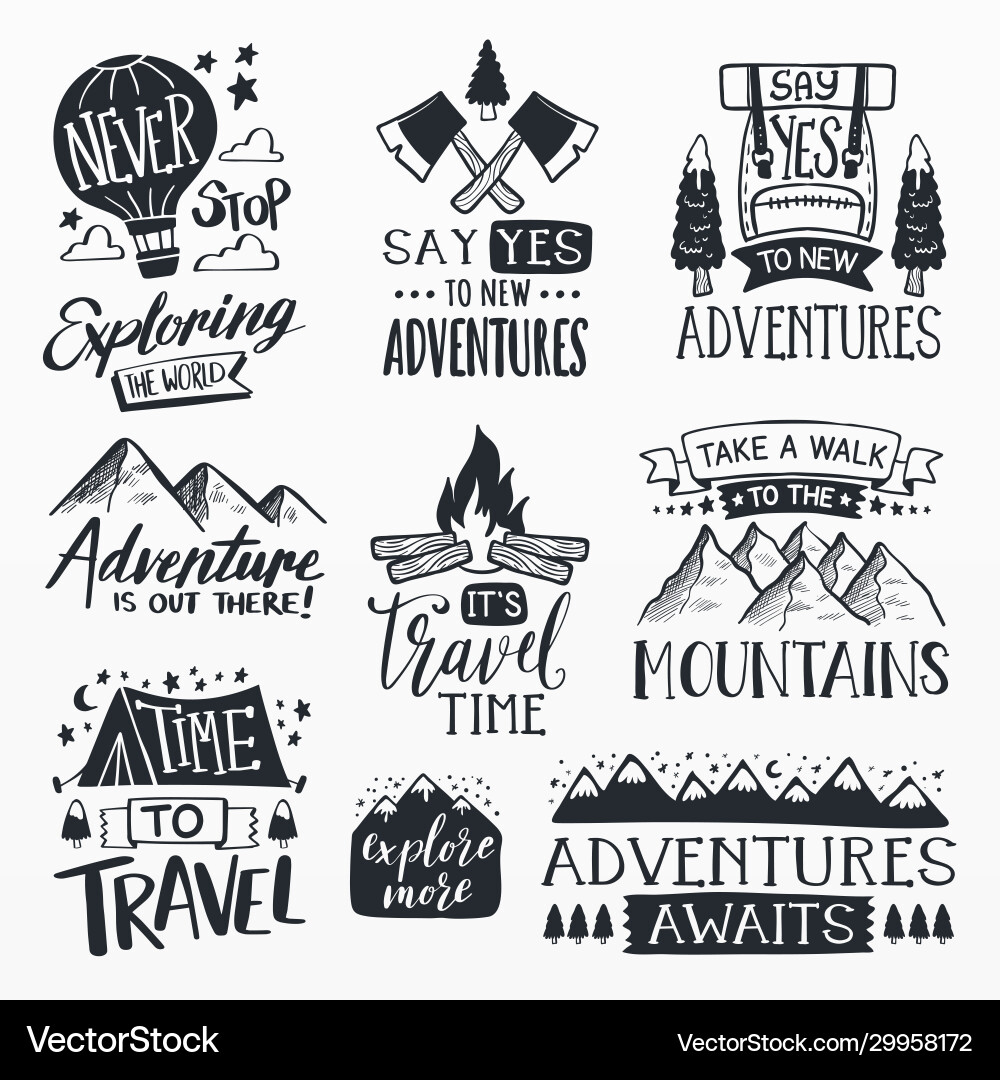 Variety adventure stickers set Variety adventure stickers set Vector Image