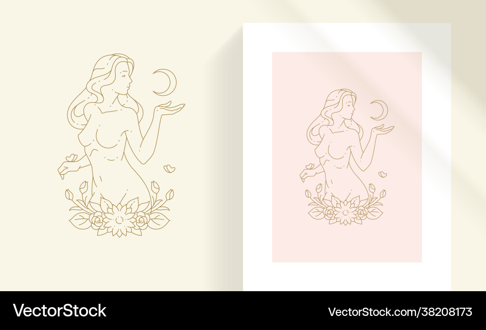 Beautiful bohemian female with moon and flowers Beautiful bohemian female with moon and flowers Vector Image