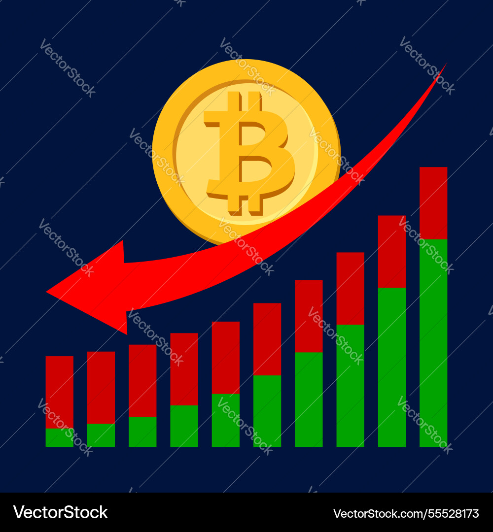 Bitcoin Währung auf Graph mit rotem Pfeil zeigt Bitcoin Währung auf Graph mit rotem Pfeil zeigt vektorbild