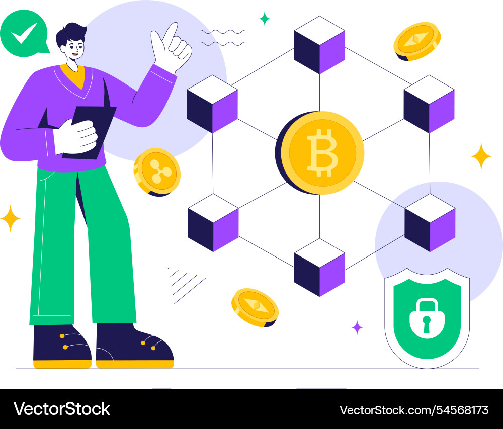 Blockchain featuring a tech architect working Blockchain featuring a tech architect working vector image