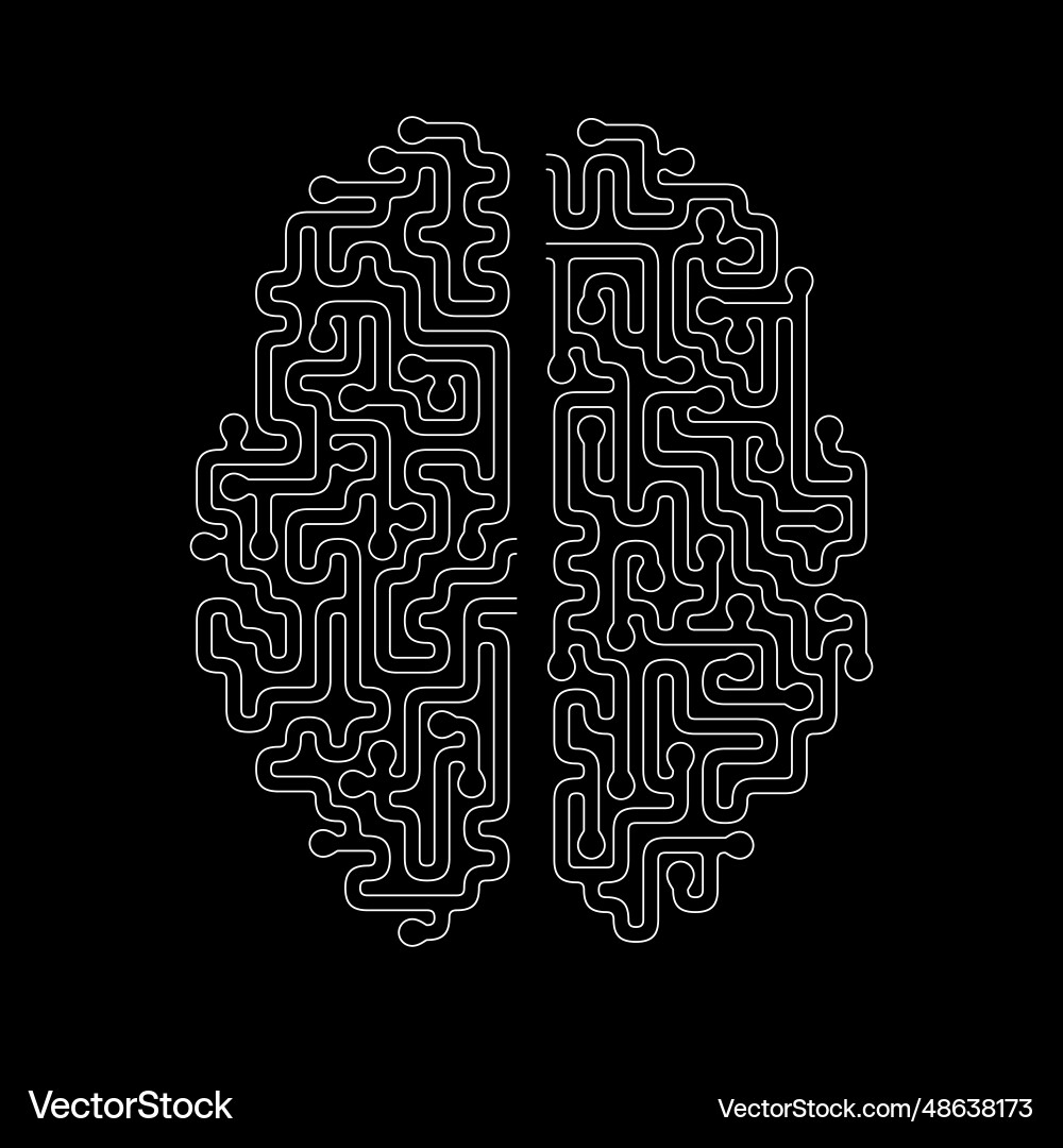 Brain shape maze design solve problem Brain shape maze design solve problem vector image