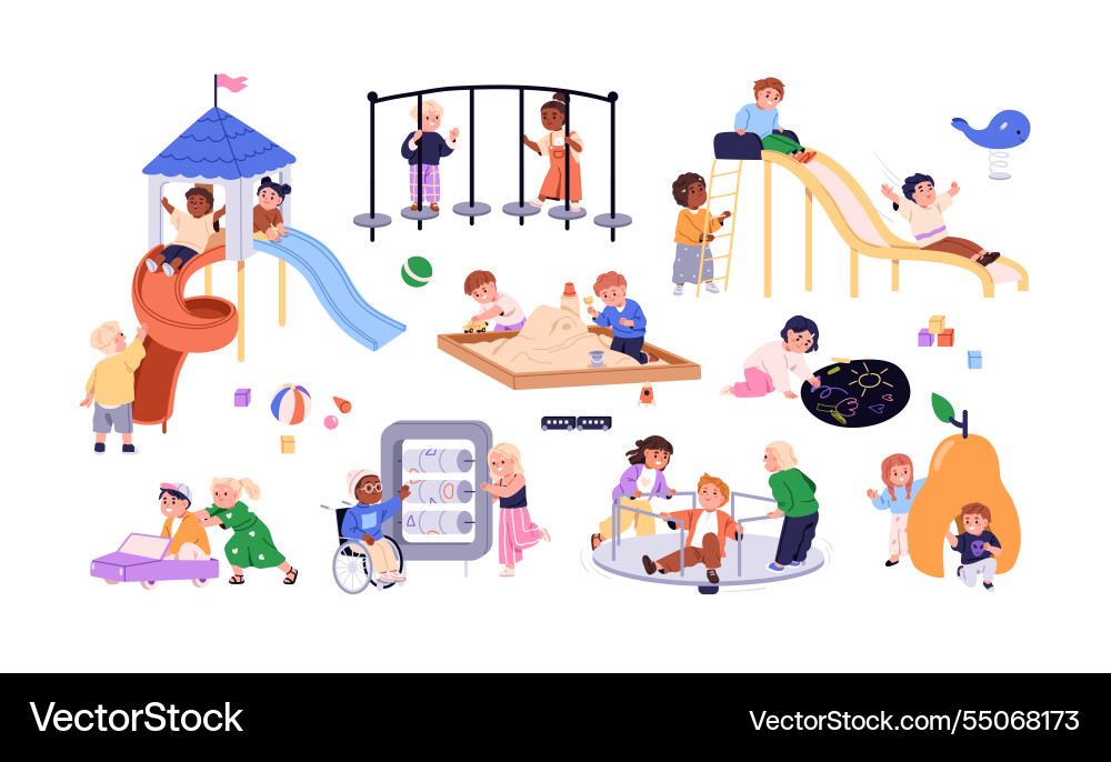 Kids playing on playground happy preschool Kids playing on playground happy preschool vector image