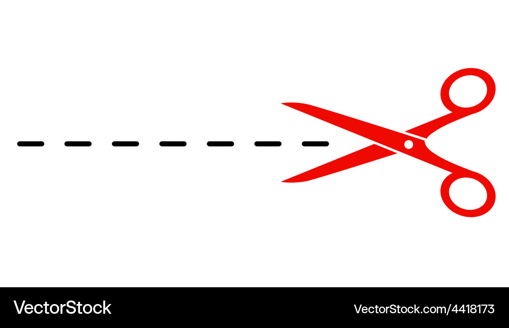 Red scissors with dotted line vector image