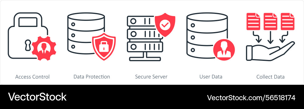 A set of 5 gdpr icons as access control data Vector Image