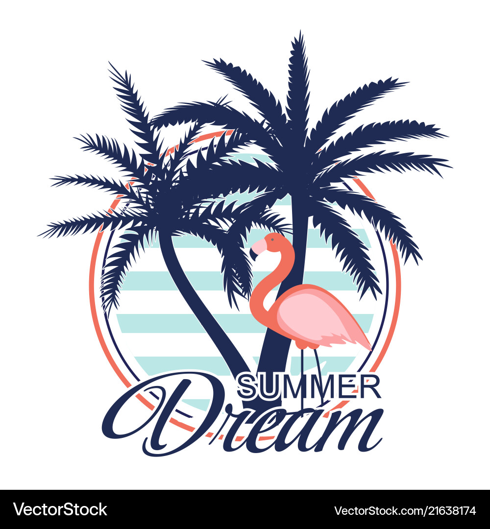 Beautiful palm tree and flamingo icon silhouette Beautiful palm tree and flamingo icon silhouette vector image
