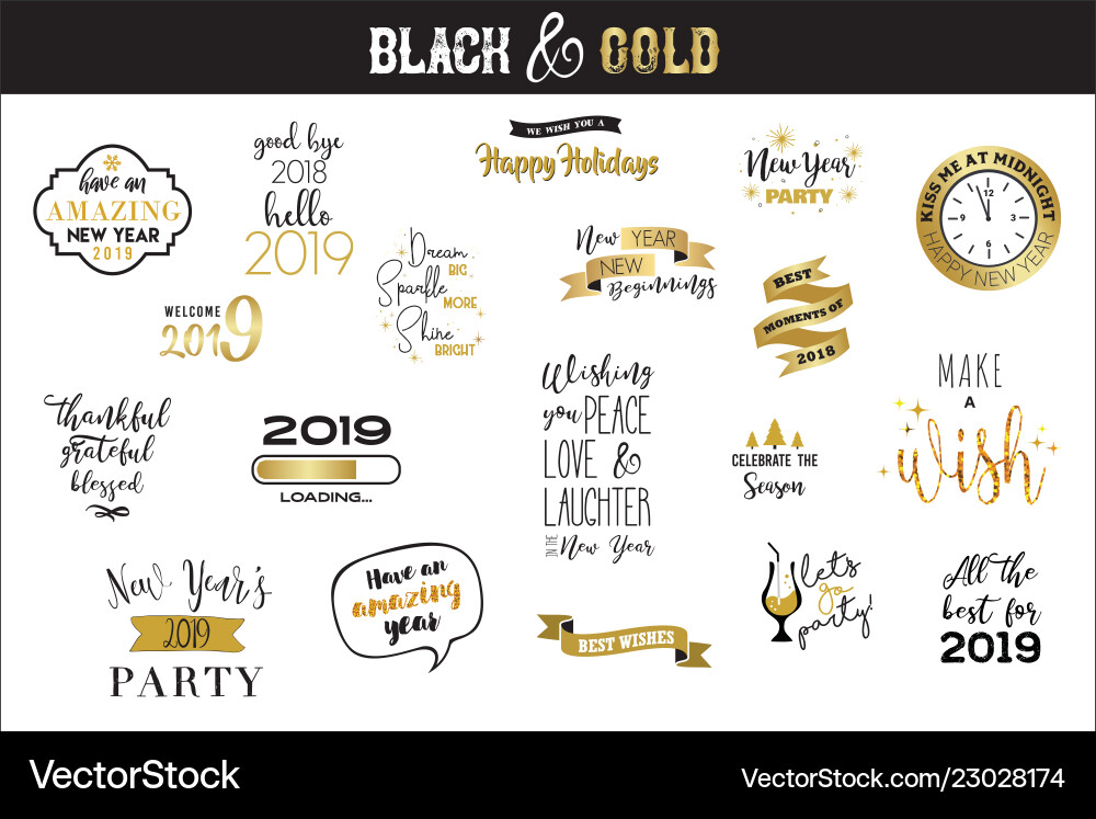 Happy new year 2019 typographic emblems set Happy new year 2019 typographic emblems set vector image