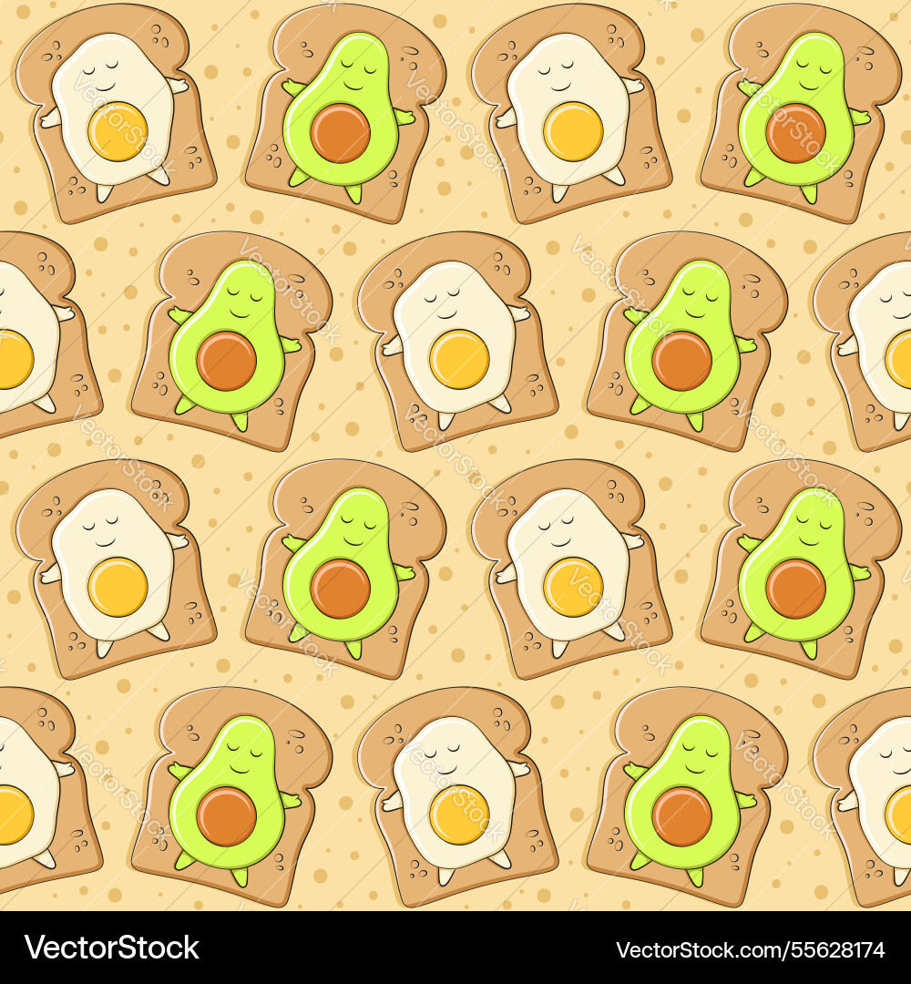 Seamless pattern with avocado and egg on toast Seamless pattern with avocado and egg on toast vector image