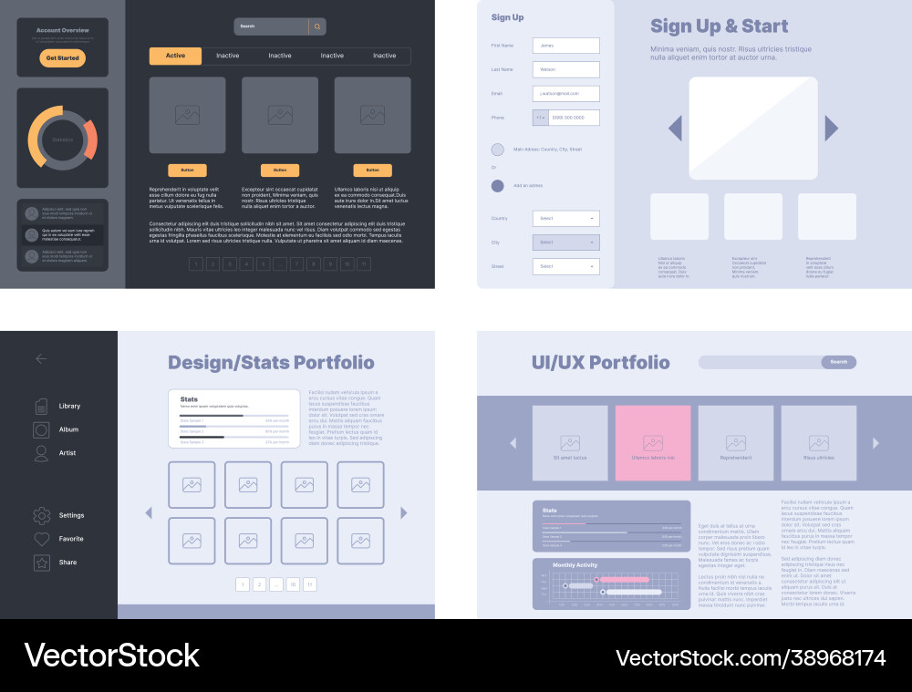 Web portfolio layout design template with preview Web portfolio layout design template with preview vector image