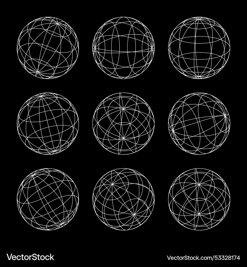 Wireframe shapes lined sphere perspective mesh Wireframe shapes lined sphere perspective mesh vector image
