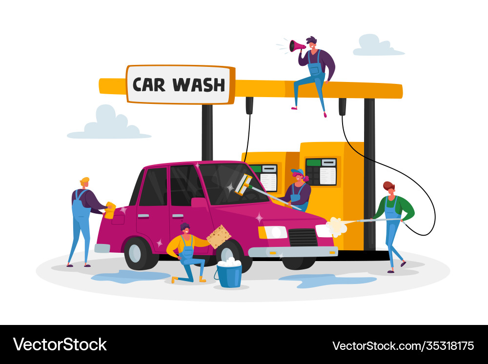 Autowaschservice Konzept Arbeiter Charaktere Autowaschservice Konzept Arbeiter Charaktere vektorbild