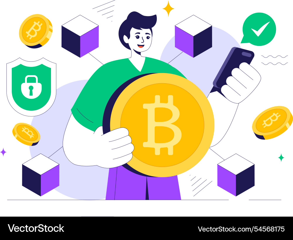 Blockchain featuring a tech architect working Blockchain featuring a tech architect working vector image