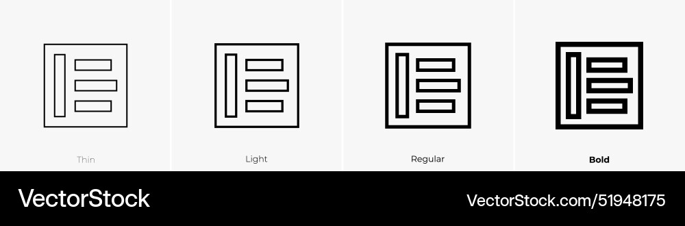 Left alignment icon thin light regular and bold Left alignment icon thin light regular and bold vector image