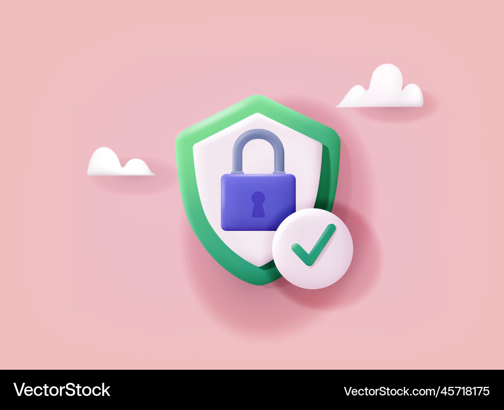 Shield with padlock and check mark data vector image