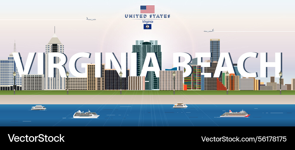 Virginia beach city skyline colorful travel Virginia beach city skyline colorful travel vector image