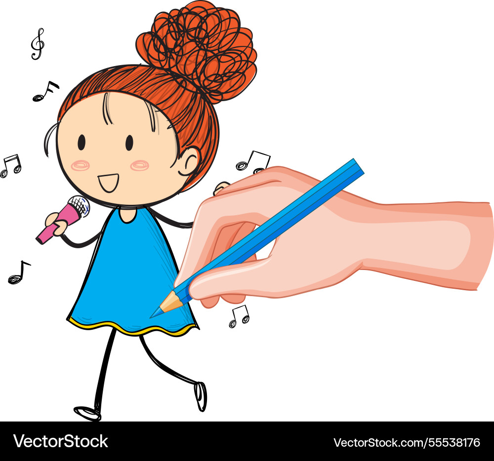 A girl singing with musical notes Royalty Free Vector Image