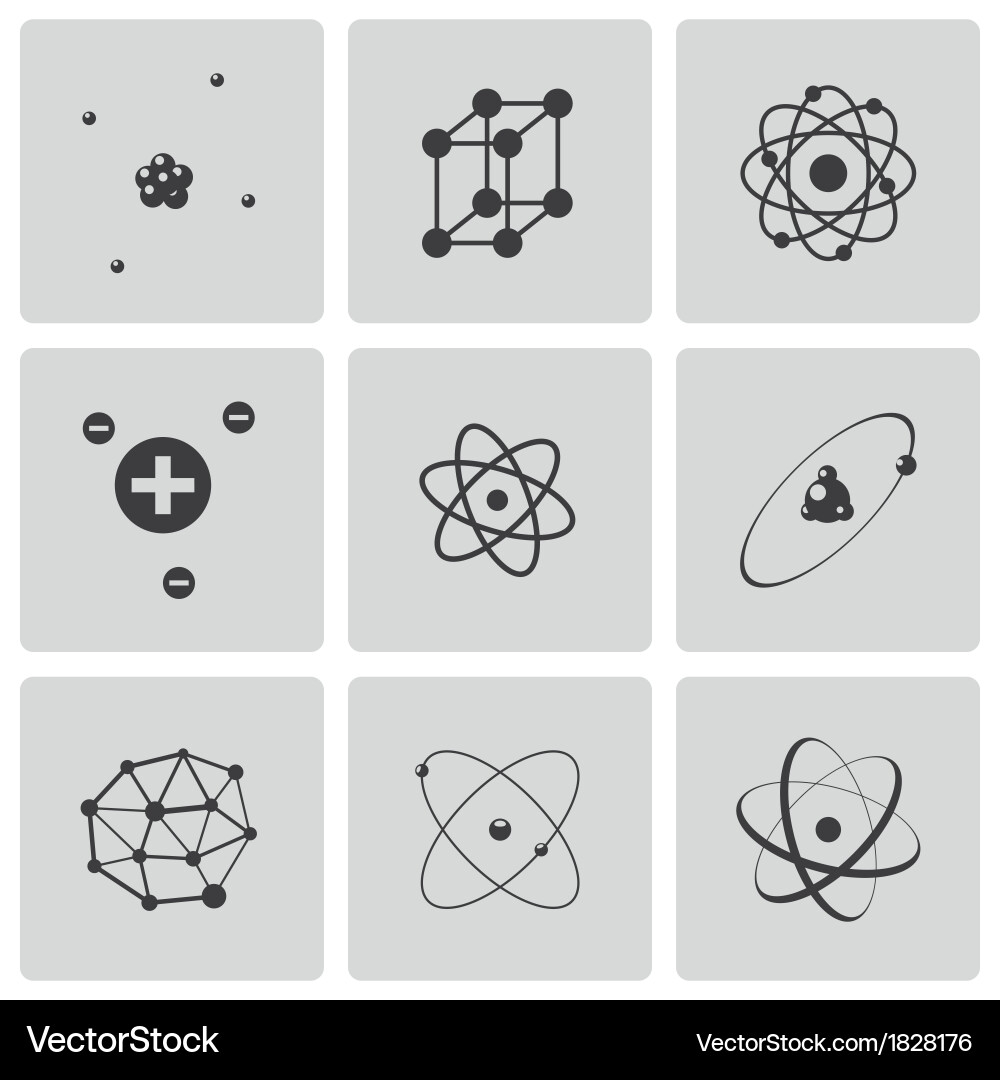 Black atom icons set Royalty Free Vector Image